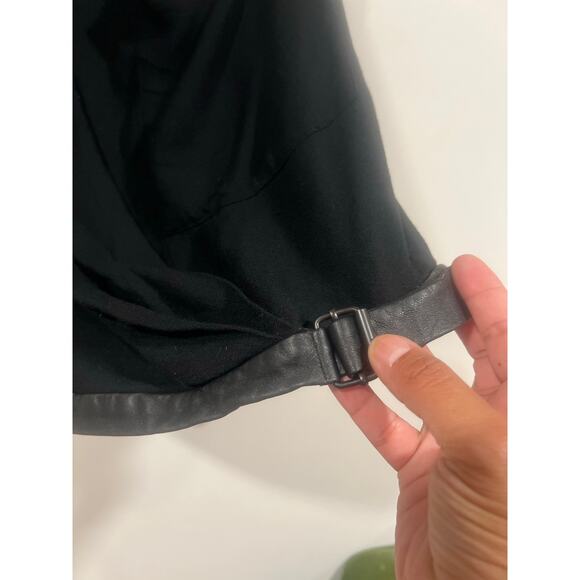 Helmet Lang Faux wrap 100% Leather Trim Blouse Black XSmall Viscose Wool - Picture 6 of 8
